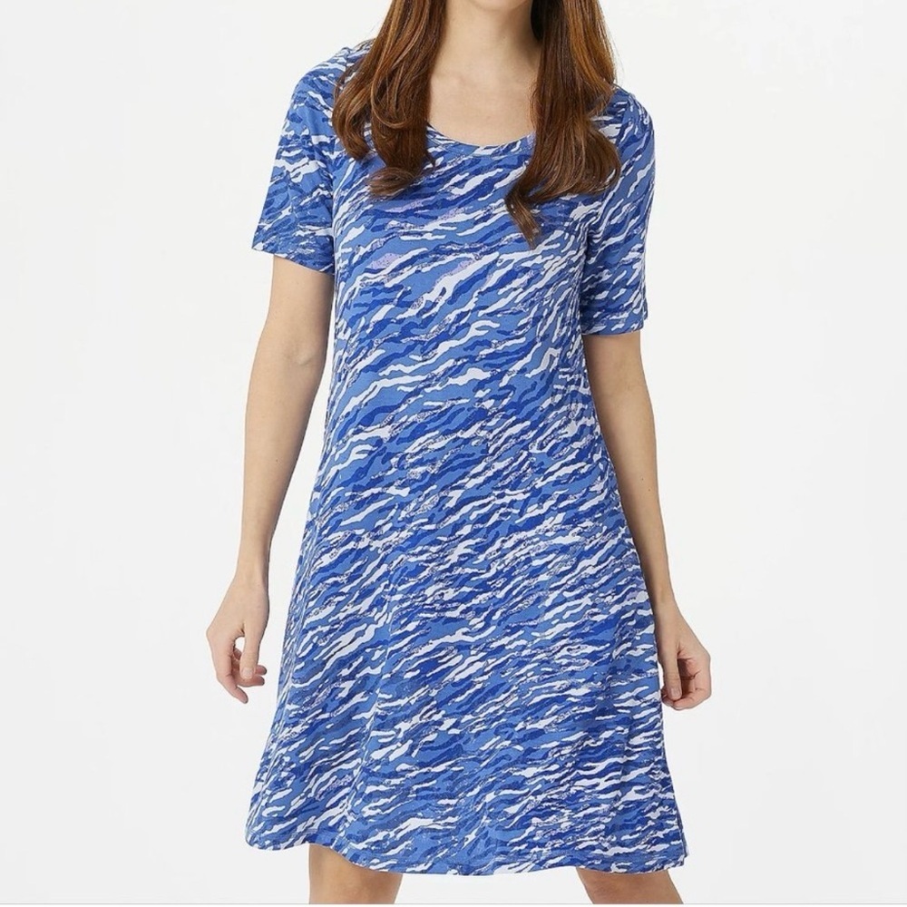Isaac Mizrahi Live Soho Baby‎ French Terry Zebra Print Swing Dress Women Size XL
